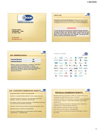 1/28/2020  ABOUT AAR Association of Ammonia Refrigeration (AAR) was formed in 2012 as  a registered