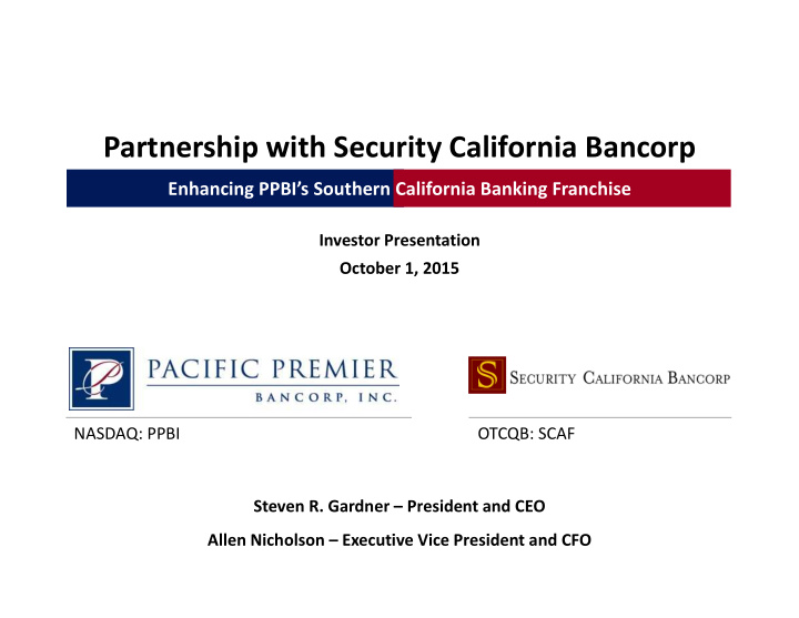 partnership with security california bancorp