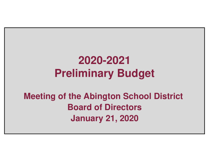 2020 2021 preliminary budget