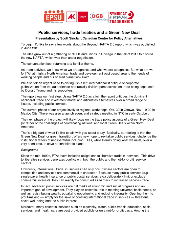 public services trade treaties and a green new deal