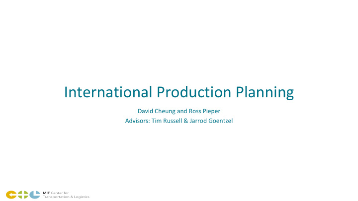 international production planning