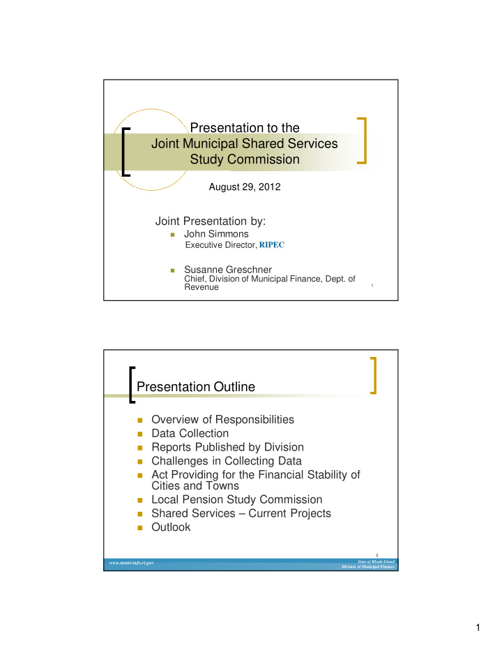 presentation to the joint municipal shared services study