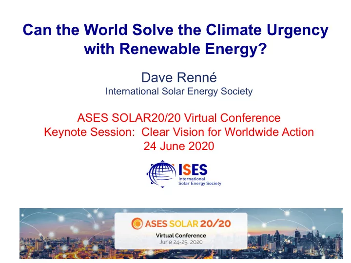 can the world solve the climate urgency with renewable