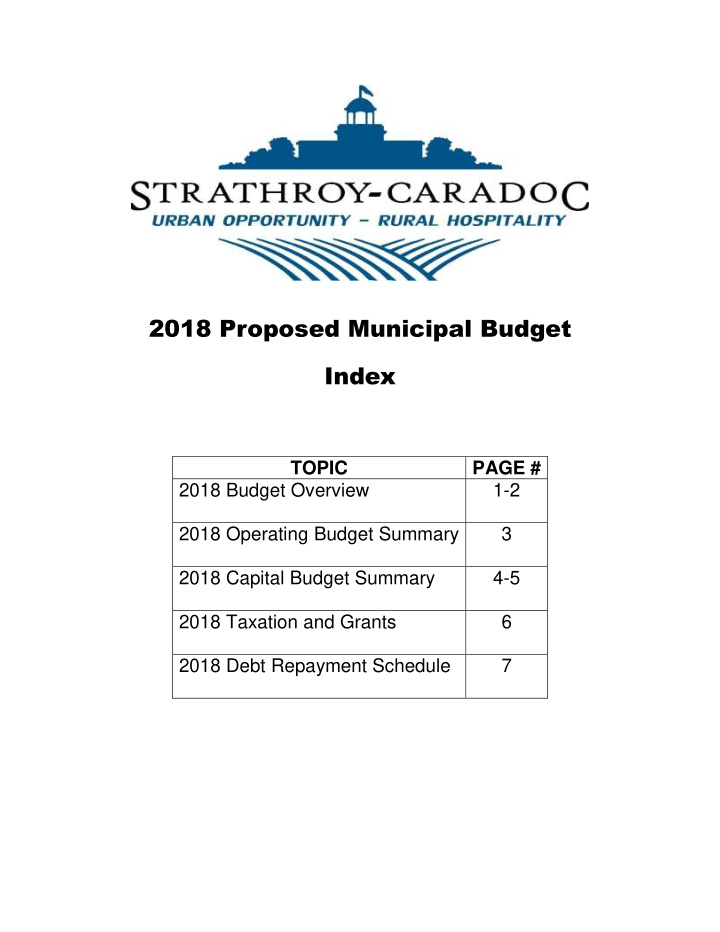 2018 proposed municipal budget index