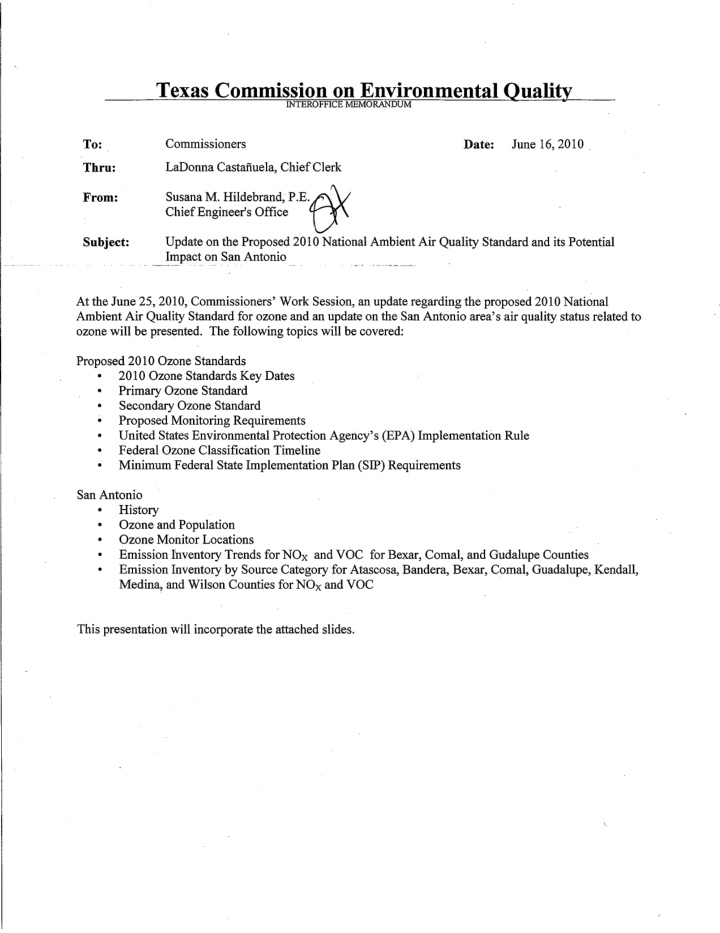 proposed 2010 ozone standards and an update on the san