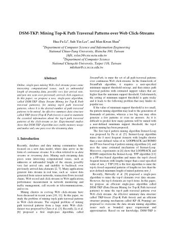 DSM-TKP: Mining Top-K Path Traversal Patterns over Web Click-Streams Hua-Fu Li a , Suh-Yin Lee a ,