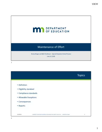Maintenance of Effort  Denise Berger and Beth Tomlinson | Special Education School Finance  June