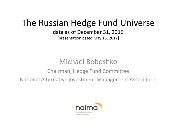 the russian hedge fund universe