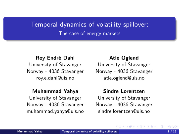 temporal dynamics of volatility spillover