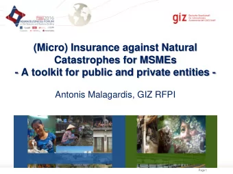 (Micro) Insurance against Natural  Catastrophes for MSMEs  - A toolkit for public and private