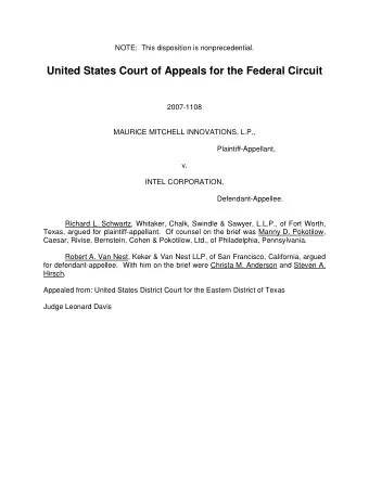 United States Court of Appeals for the Federal Circuit  2007-1108  MAURICE MITCHELL INNOVATIONS,