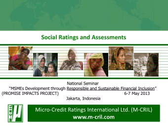 Social Ratings and Assessments  National Seminar MSMEs Development through Responsible and