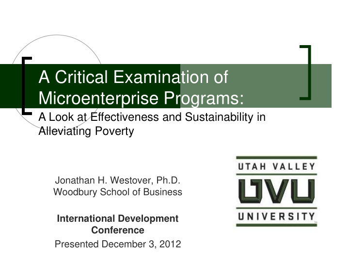 a critical examination of microenterprise programs a look