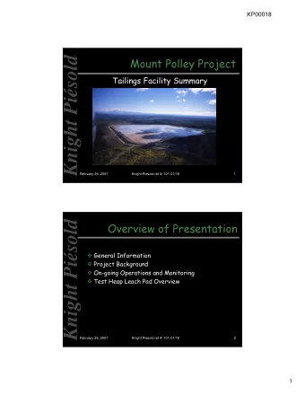 Knight Pisold  Mount Polley Project  Tailings Facility Summary  February 26, 2007  Knight Piesold