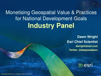 Industry Panel  Dawn Wright  Esri Chief Scientist  dwright@esri.com  Twitter: @deepseadawn
