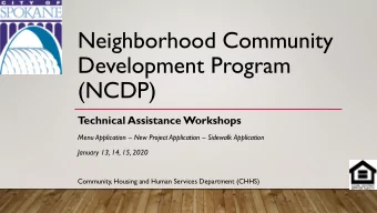 Neighborhood Community  Development Program  (NCDP)  T  echnical Assistance Workshops Menu