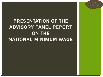 PRESENTATION OF THE  ADVISORY PANEL REPORT  ON THE  NATIONAL MINIMUM WAGE Advisory Panel National