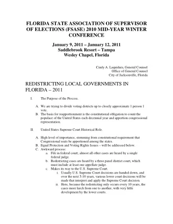 FLORIDA STATE ASSOCIATION OF SUPERVISOR  OF ELECTIONS (FSASE) 2010 MID-YEAR WINTER  CONFERENCE