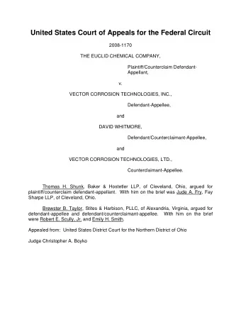 United States Court of Appeals for the Federal Circuit  2008-1170  THE EUCLID CHEMICAL COMPANY,
