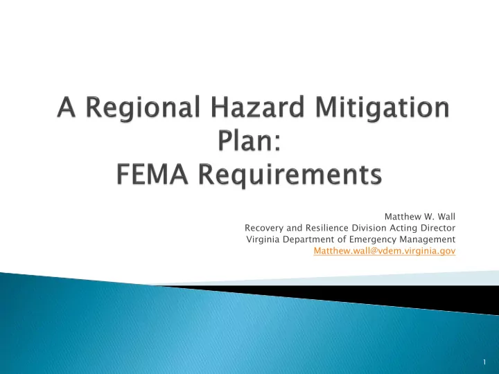 matthew w wall recovery and resilience division acting