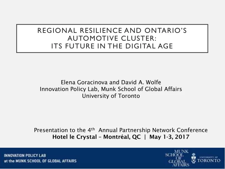 regional resilience and ontario s automotive cluster its