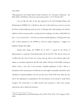 Anne Sibert Talk prepared for the Federal Reserve Bank of Bostons 61 st Economic Conference,