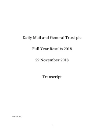 Disclaimer  1  This transcript is derived from a recording of the meeting. Every possible effort