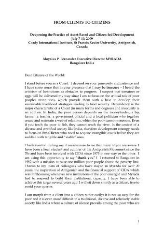 FROM CLIENTS TO CITIZENS  Deepening the Practice of Asset-Based and Citizen-led Development  July