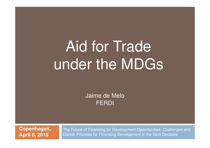 aid for trade under the mdgs