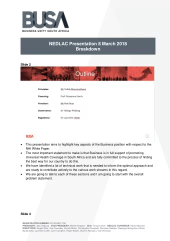 NEDLAC Presentation 8 March 2018  Breakdown  Slide 2   This presentation aims to highlight key