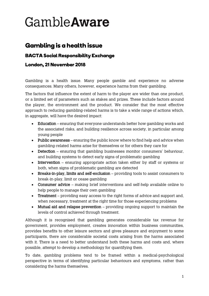 gambling is a health issue bacta social responsibility