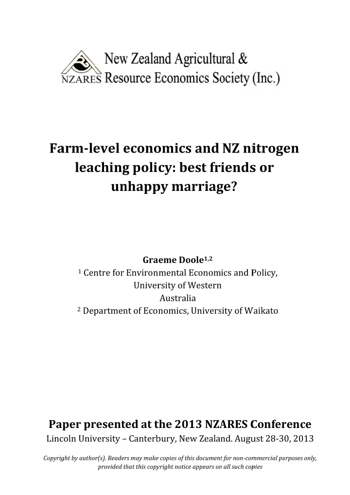 fa arm le evel e econo omics s and nz ni itroge en