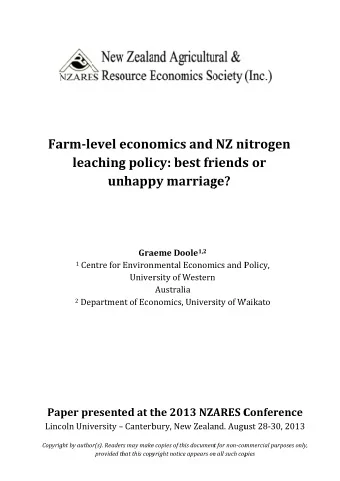 Fa arm  le evel e  econo  omics s and NZ ni  itroge en  leac  ching g poli cy: be est fri  iends