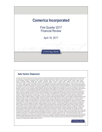 Comerica Incorporated  First Quarter 2017  Financial Review  April 18, 2017  Safe Harbor Statement