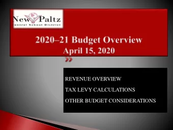 REVENUE OVERVIEW  TAX LEVY CALCULATIONS  OTHER BUDGET CONSIDERATIONS  REVENUE SOURCES  STATE AID