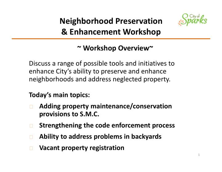 neighborhood preservation enhancement workshop