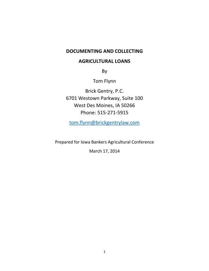 documenting and collecting agricultural loans by tom