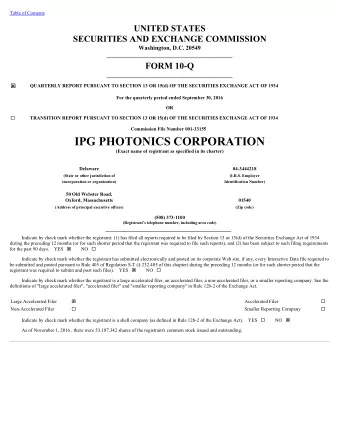 IPG PHOTONICS CORPORATION  (Exact name of registrant as specified in its charter)  Delaware