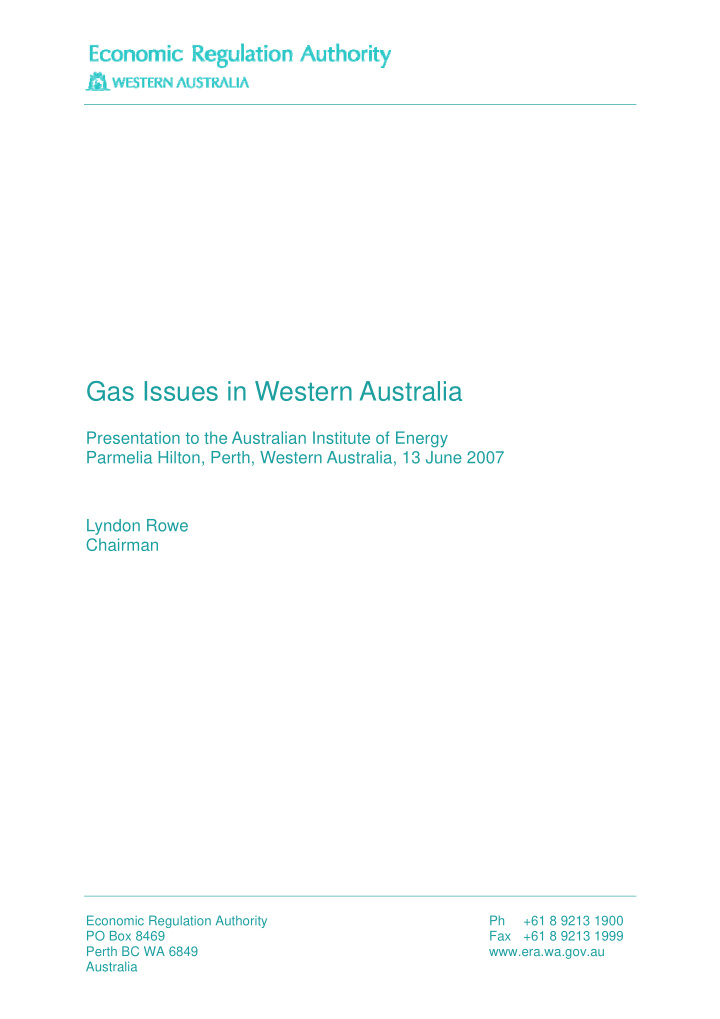 gas issues in western australia