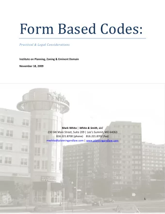 Form Based Codes: Practical &amp; Legal Considerations Institute on Planning, Zoning &amp; Eminent