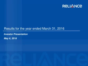 Results for the year ended March 31, 2016  Investor Presentation  May 6, 2016  Disclaimer  This