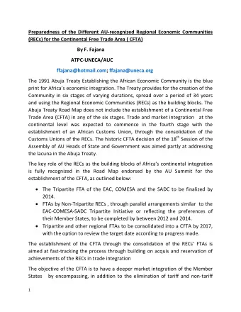Preparedness of the Different AU-recognized Regional Economic Communities  (RECs) for the