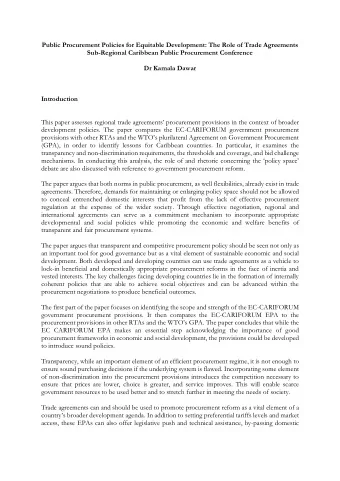 Public Procurement Policies for Equitable Development: The Role of Trade Agreements  Sub-Regional