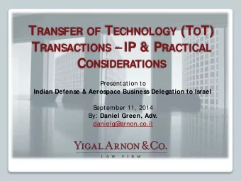 C ONSIDERATIONS  Presentation to  Indian Defense &amp; Aerospace Business Delegation to Israel  S