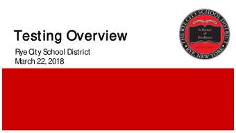 Tes  esting O  Over  erview  R  ye C  ity School District  March 22, 2018  NYS Tes  esting O  Over
