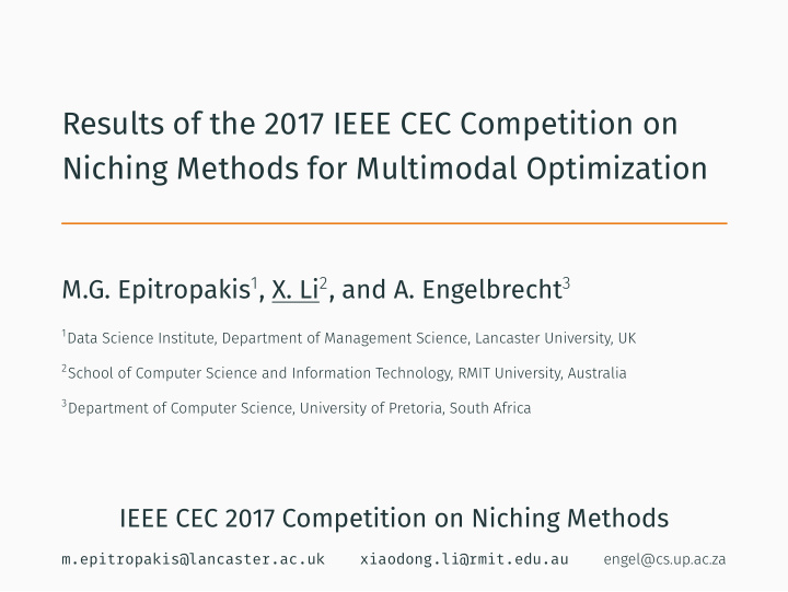 results of the 2017 ieee cec competition on niching