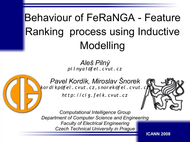 behaviour of feranga feature ranking process using