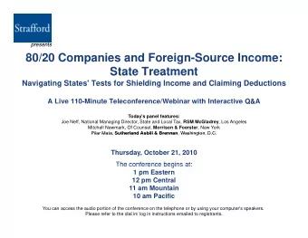 80/20 Companies and Foreign-Source Income:  State Treatment  State Treatment  Navigating States'