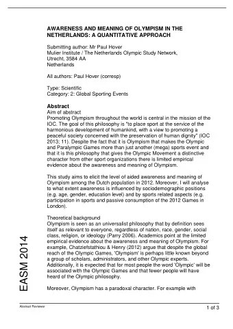 EASM 2014  empirical evidence about the awareness and meaning of Olympism. For  example,