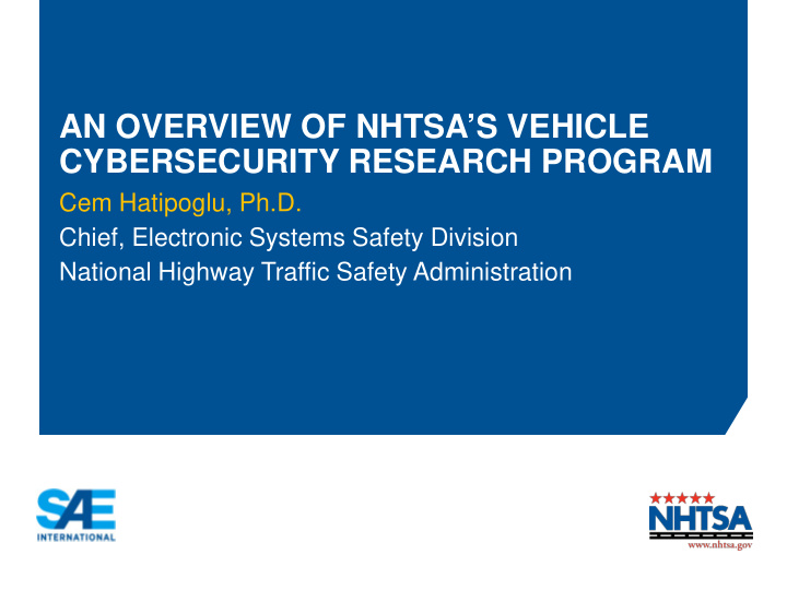 an overview of nhtsa s vehicle cybersecurity research